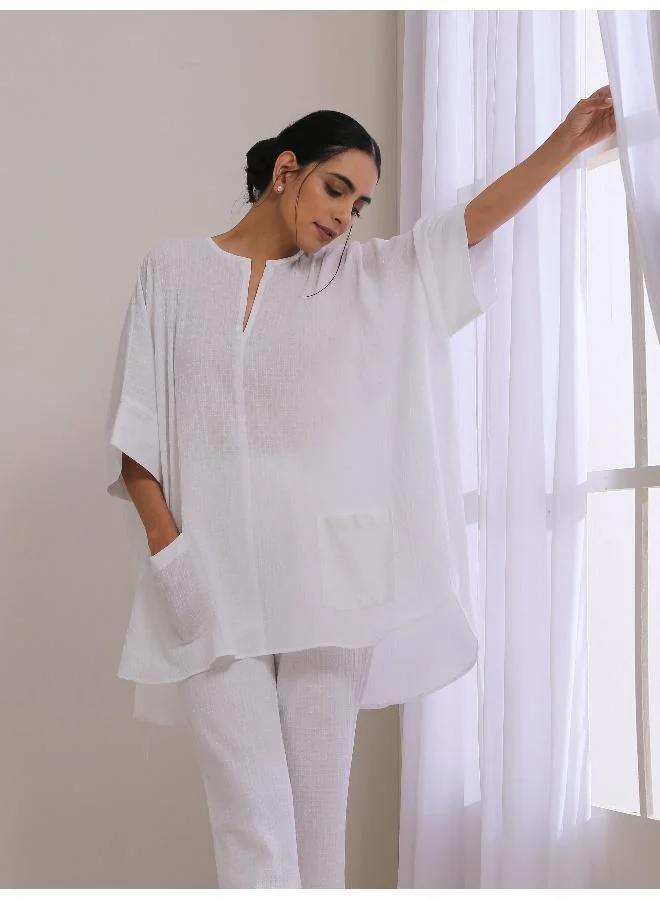 trueBrowns White Dobby Boxy Fit High Low Co-Ord Set