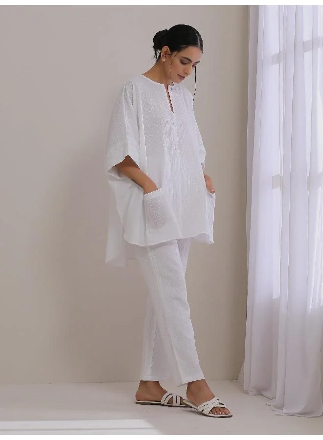 trueBrowns White Dobby Boxy Fit High Low Co-Ord Set