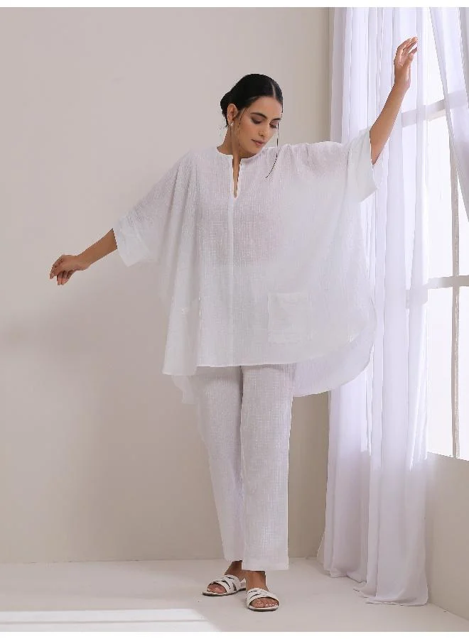trueBrowns White Dobby Boxy Fit High Low Co-Ord Set