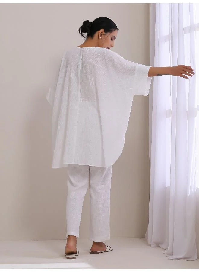 trueBrowns White Dobby Boxy Fit High Low Co-Ord Set