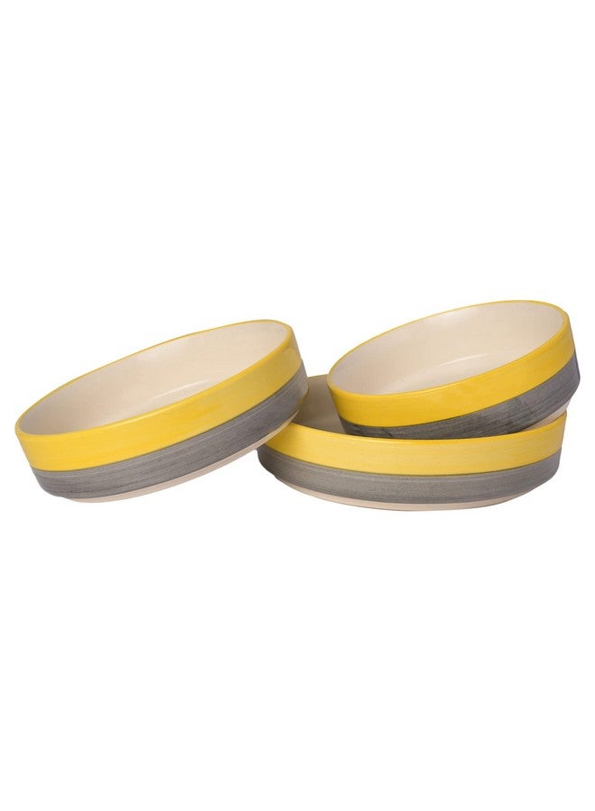 SG Shadowgreen ShadowGreen Ceramic Salad Bowl Set of 3 Bowls 7.5inch 6.5inch 5.5inch Deep Dish Bowls Serving Bowls - (Yellow Grey Design) - Image 3