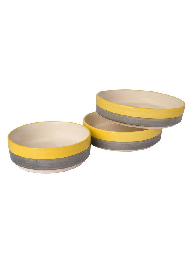 SG Shadowgreen ShadowGreen Ceramic Salad Bowl Set of 3 Bowls 7.5inch 6.5inch 5.5inch Deep Dish Bowls Serving Bowls - (Yellow Grey Design) - Image 1