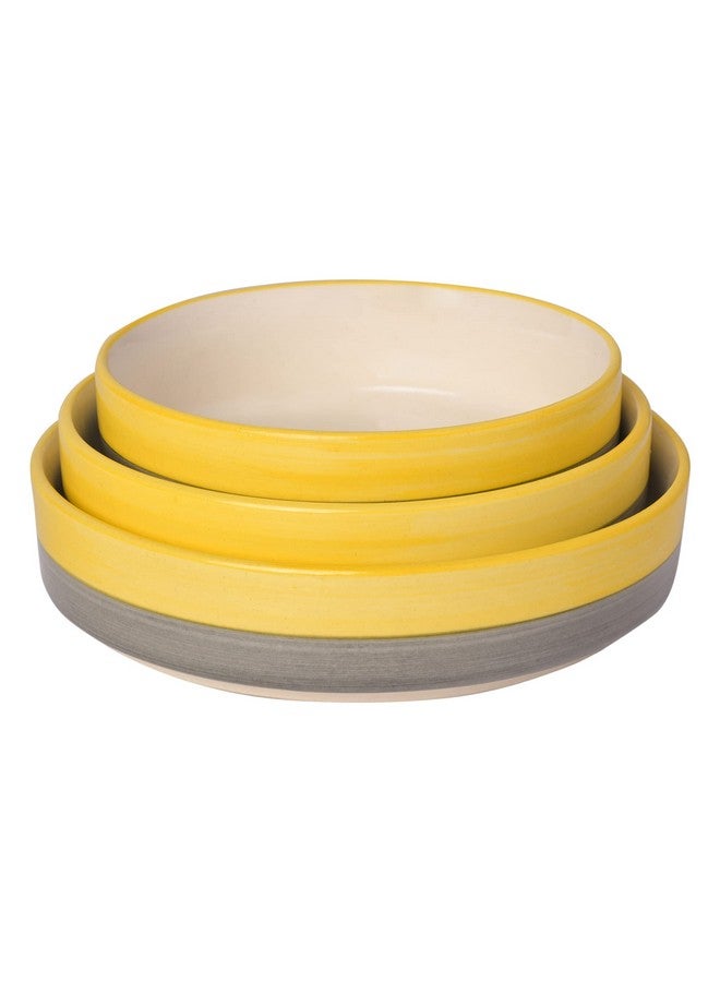 SG Shadowgreen ShadowGreen Ceramic Salad Bowl Set of 3 Bowls 7.5inch 6.5inch 5.5inch Deep Dish Bowls Serving Bowls - (Yellow Grey Design) - Image 2