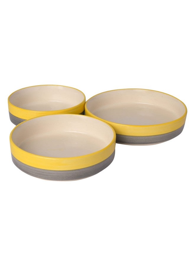 SG Shadowgreen ShadowGreen Ceramic Salad Bowl Set of 3 Bowls 7.5inch 6.5inch 5.5inch Deep Dish Bowls Serving Bowls - (Yellow Grey Design) - Image 4