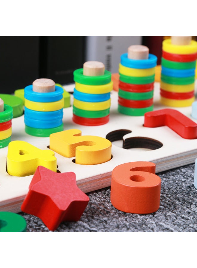 Mubei Wooden Three-in-one Digital Shape Matching Cognitive Logarithmic Board Rainbow Circle Children's Early Education Educational Aids-Color:MB-number Shape Three-in-one Logarithmic Board (red Circle)  - Image 4