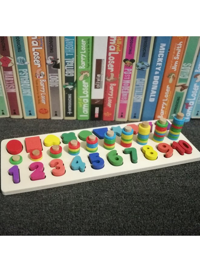 Mubei Wooden Three-in-one Digital Shape Matching Cognitive Logarithmic Board Rainbow Circle Children's Early Education Educational Aids-Color:MB-number Shape Three-in-one Logarithmic Board (red Circle)  - Image 1