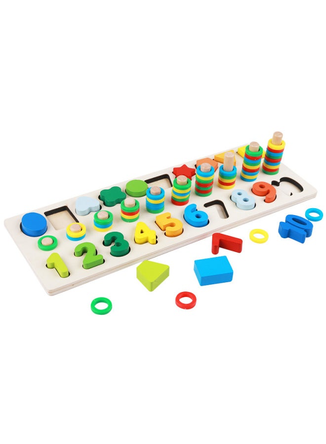 Mubei Wooden Three-in-one Digital Shape Matching Cognitive Logarithmic Board Rainbow Circle Children's Early Education Educational Aids-Color:MB-number Shape Three-in-one Logarithmic Board (red Circle)  - Image 3