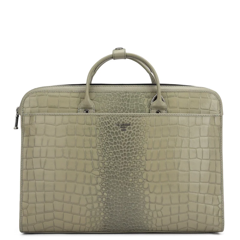 Da Milano  Croco Leather Laptop Sleeve - Stone Grey  | Best Price UAE