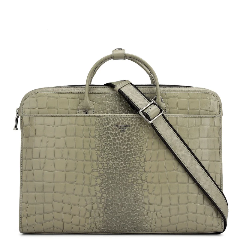 Croco Leather Laptop Sleeve - Stone Grey