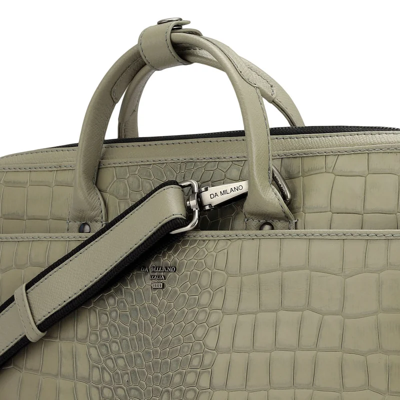 Da Milano  Croco Leather Laptop Sleeve - Stone Grey  | Best Price UAE