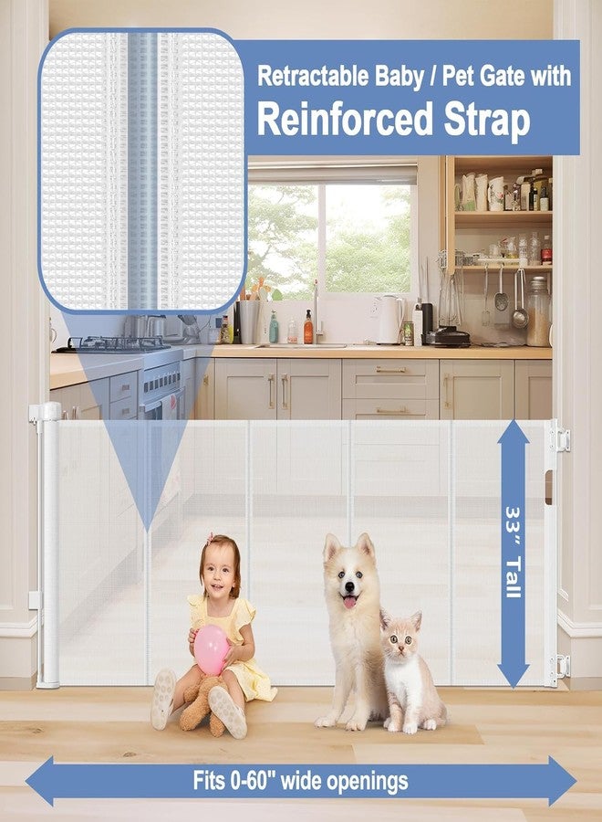 Sair pet Reinforced Retractable Baby Gates with Support Rod 60" Wide Retractable Baby Gate for Stairs Retractable Dog Gate Outdoor Retractable Gate Outdoor Prevent Babies and Pets from Squeezing Under The Gate - Image 2