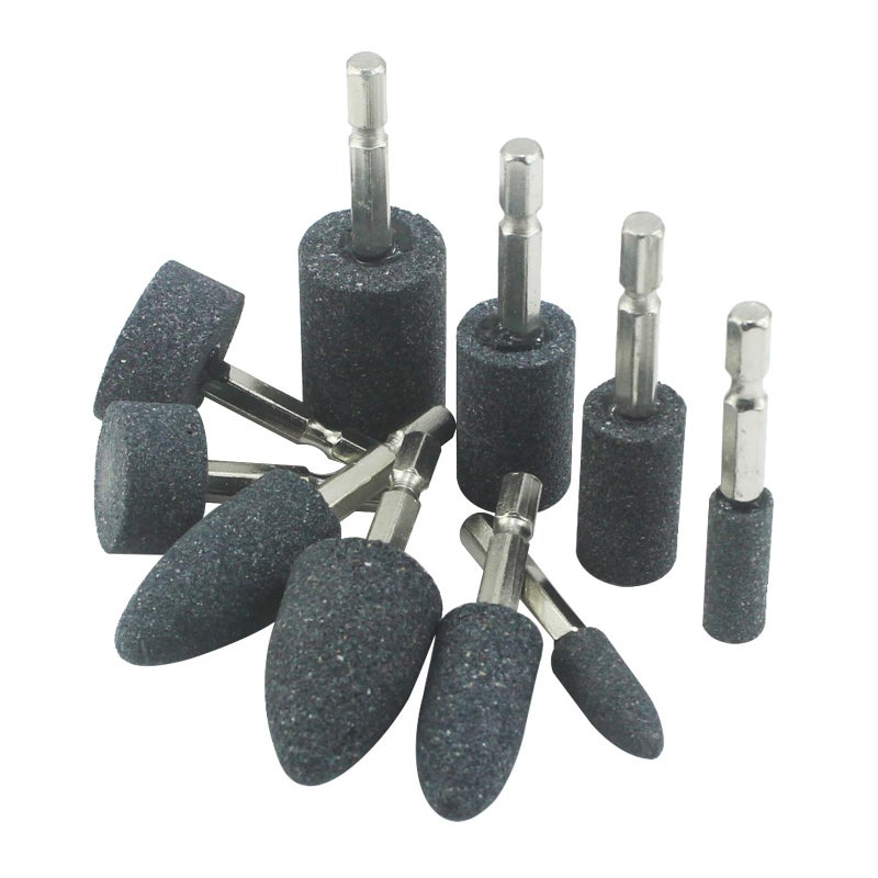JUNLIXN 10 Pcs Various Shapes Grinding Stones - 1/4" Hex Shank Aluminum Oxide Mounted Sharpening Bits for Drill, Rotary Tool - Image 1