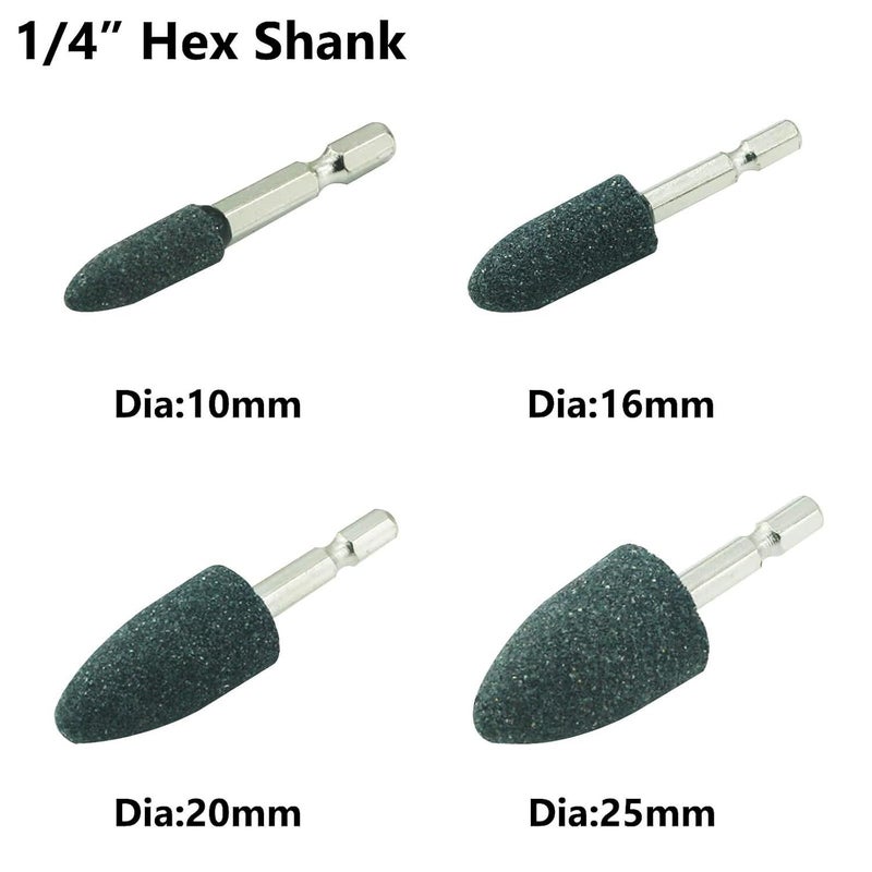 JUNLIXN 10 Pcs Various Shapes Grinding Stones - 1/4" Hex Shank Aluminum Oxide Mounted Sharpening Bits for Drill, Rotary Tool - Image 2