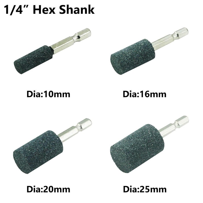 JUNLIXN 10 Pcs Various Shapes Grinding Stones - 1/4" Hex Shank Aluminum Oxide Mounted Sharpening Bits for Drill, Rotary Tool - Image 3