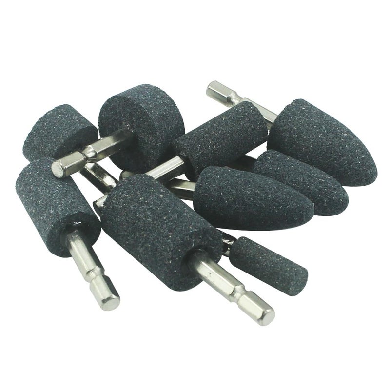 JUNLIXN 10 Pcs Various Shapes Grinding Stones - 1/4" Hex Shank Aluminum Oxide Mounted Sharpening Bits for Drill, Rotary Tool - Image 5