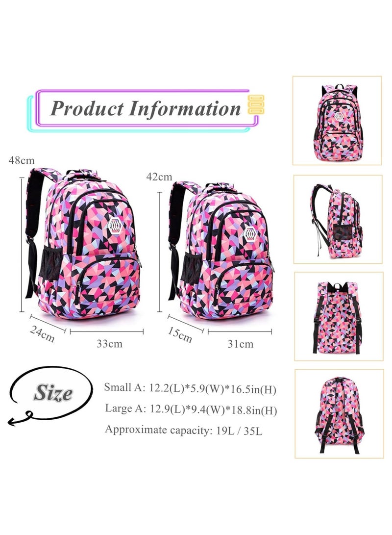 AUTOYSUR Geometric-Print Backpack and Lunch-Bag Set for Girls-Boys Middle-School Elementary Bookbags, 3Pcs School Bag with Lunch Bag Pencil Case (Large-Purple) - Image 2