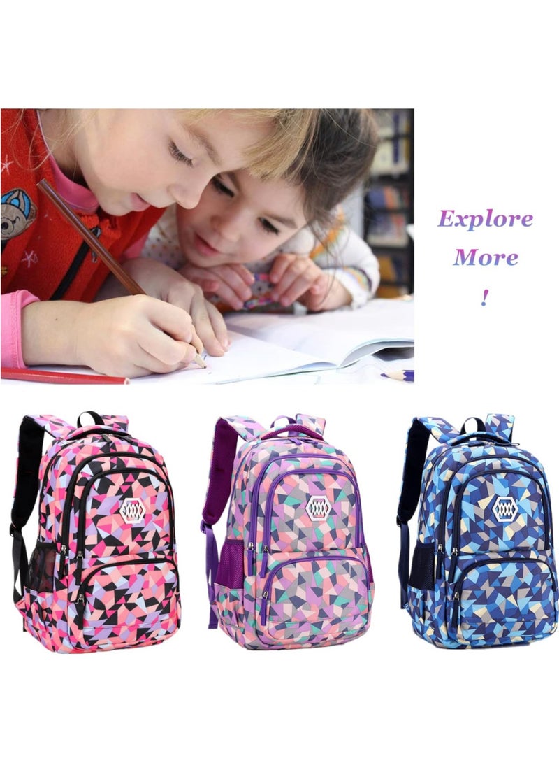 AUTOYSUR Geometric-Print Backpack and Lunch-Bag Set for Girls-Boys Middle-School Elementary Bookbags, 3Pcs School Bag with Lunch Bag Pencil Case (Large-Purple) - Image 5