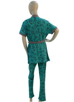 JOANNA JOANNA Women's Short Sleeve Robe Cami & Trouser 3 Pieces Set  Sleepwear with Removable Waist Belt, Teal  - Image 2