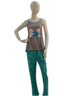 JOANNA JOANNA Women's Short Sleeve Robe Cami & Trouser 3 Pieces Set  Sleepwear with Removable Waist Belt, Teal  - Image 4
