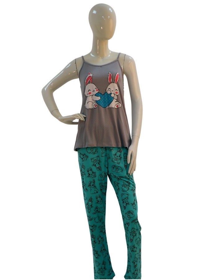 JOANNA JOANNA Women's Short Sleeve Robe Cami & Trouser 3 Pieces Set  Sleepwear with Removable Waist Belt, Teal  - Image 4