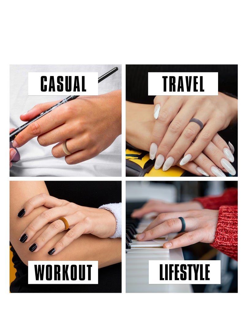 SYOSI - Silicone Wedding Bands for Men & Women, Pack of 5, Rubber Engagement Band, Flexible Silicone Rings Women, Glitter Silicone Ring Women, Workout Womens Silicone Rings, 5.7mm Rubber Rings Women - Image 1