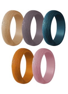 Silicone Wedding Bands for Men & Women, Pack of 5, Rubber Engagement Band, Flexible Silicone Rings Women, Glitter Silicone Ring Women, Workout Womens Silicone Rings, 5.7mm Rubber Rings Women