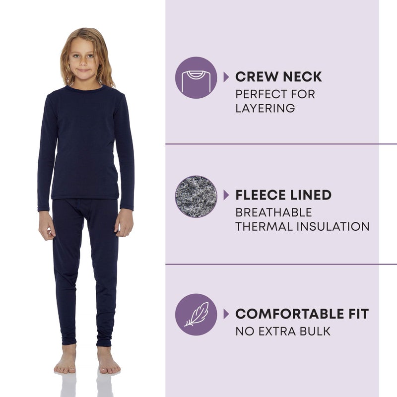 Rocky Thermal Underwear Kids Girls Thermal Underwear Set Long Johns kid Thermals Kid Base Layer kids thermals top bottom set, Navy, Medium, Standard-185 GSM, THERMALS SET - Image 2