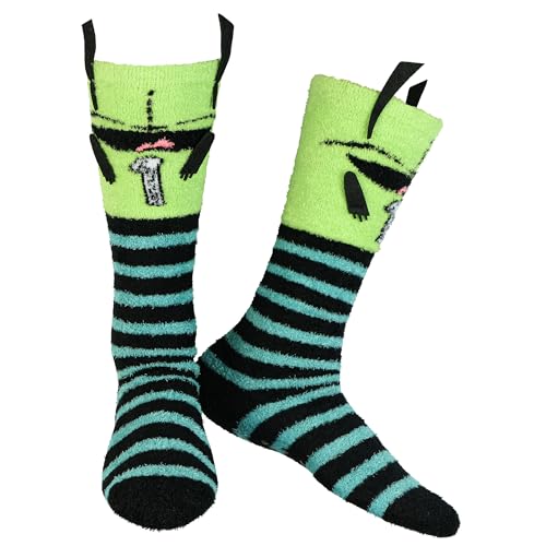 Bioworld Invader Zim Gir 3D Character Fuzzy Plush Knee High Slipper Socks For Women With NonSlip Sole 1 Pair - Image 1