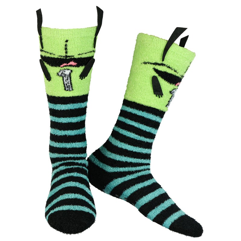 Bioworld Invader Zim Gir 3D Character Fuzzy Plush Knee High Slipper Socks For Women With NonSlip Sole 1 Pair - Image 2