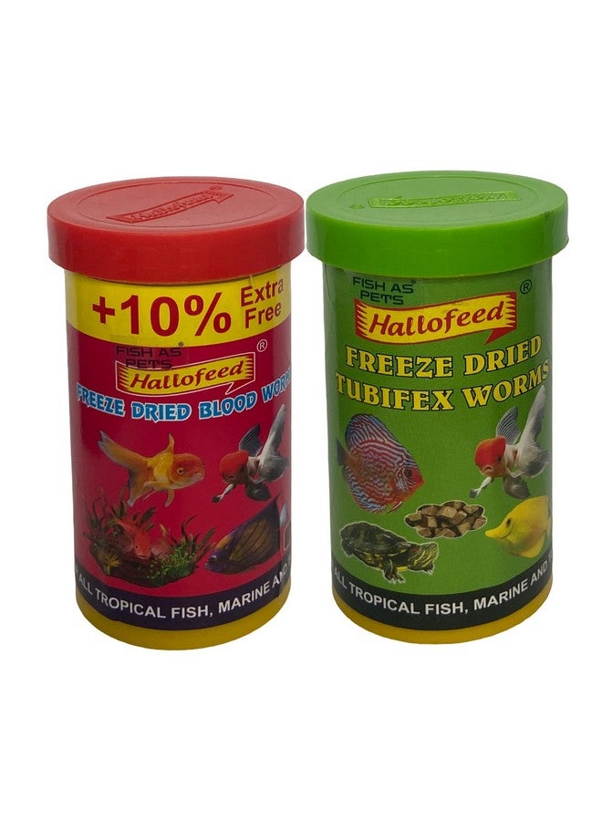 FishAsPets Hallofeed Freeze Dried Worms | Fish Food - 20 Gms Blood Worms + 40 Gms Tubifex Worms, Adult - Image 1
