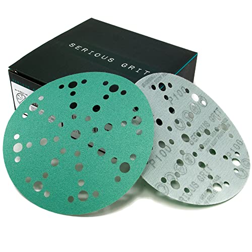 Serious Grit - 6-Inch 49-Hole 100 Grit Sanding Discs - Heavy-Duty Hook & Loop Film Discs - Sandpaper for Random Orbital Sanders - 50 Pack Box - Image 1