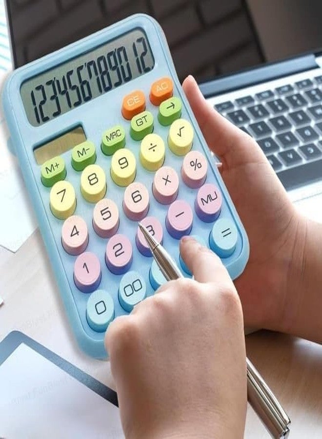 2heet Colorful Candy Style Calculator with 12-Digit LCD Display Desktop Basic Calculator with Big Bubble Buttons, Typewriter-Inspired Keys, Dual Power for Office, School, Home Use Small, Multicolor - Image 2