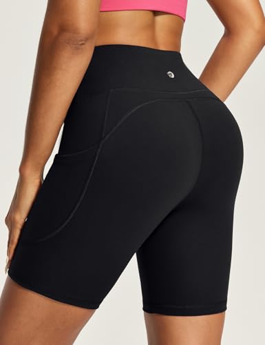 IUGA Biker Shorts Women 6" Tummy Control Workout Shorts Women with Pockets High Waisted Yoga Running Gym Spandex Compression Black - Image 2