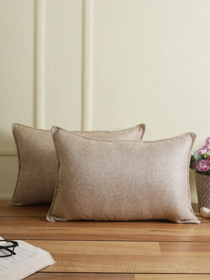 The Conversion Set of 2 Decorative sham/Baby/Rectangle Premium Jute Natural Feel Beige, 2 pc Baby Pillow Cover - 12"x18" - Image 1
