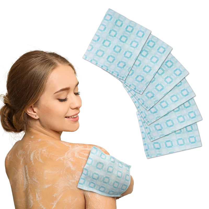 CUTIE MANGO CUTIE MANGO Korean Exfoliating Bath Cloth Viscose Rayon Mitt Towel Glove 6Pack Asian Body Scrubbing Washcloth Pads for Deep Clean and Skin Massages Blue 