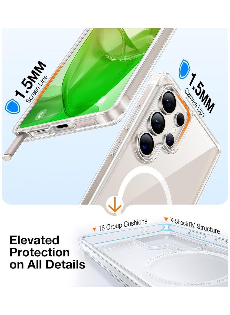 TORRAS Magnetic Shockproof for Samsung Galaxy S25 Ultra Case, [Fit for MagSafe][4X Mil-Grade Protection][Anti-Yellowing] Magnetic Slim Clear Case for Samsung S25 Ultra Case, Diamond Clear  - Image 3