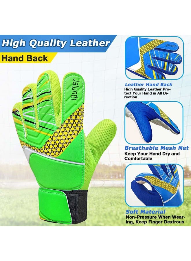 Jalunth Youth Soccer Goalkeeper Goalie Gloves Kids Goal Keeper Field Player Glove Boys Girls Ages 8-10 Years Old Anti-Slip Latex Palm Soft Pu Hand Back Green Size 6 - Image 4