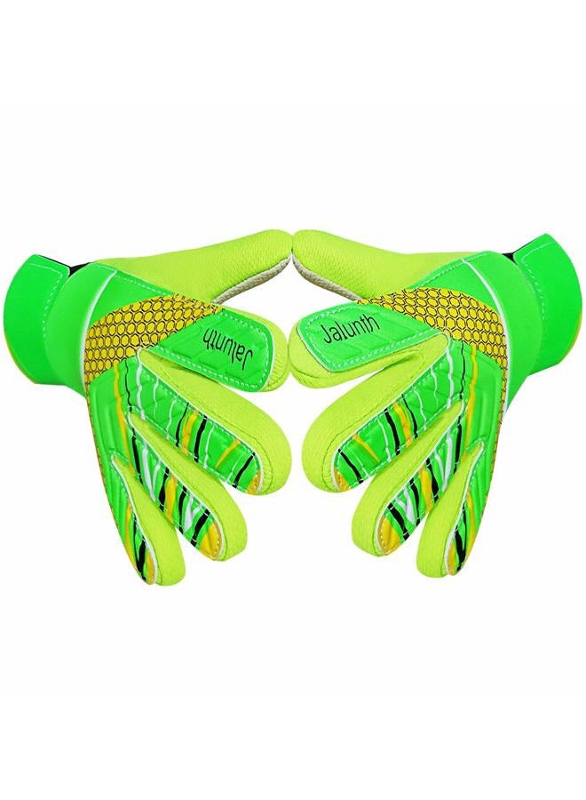 Jalunth Youth Soccer Goalkeeper Goalie Gloves Kids Goal Keeper Field Player Glove Boys Girls Ages 8-10 Years Old Anti-Slip Latex Palm Soft Pu Hand Back Green Size 6 - Image 1