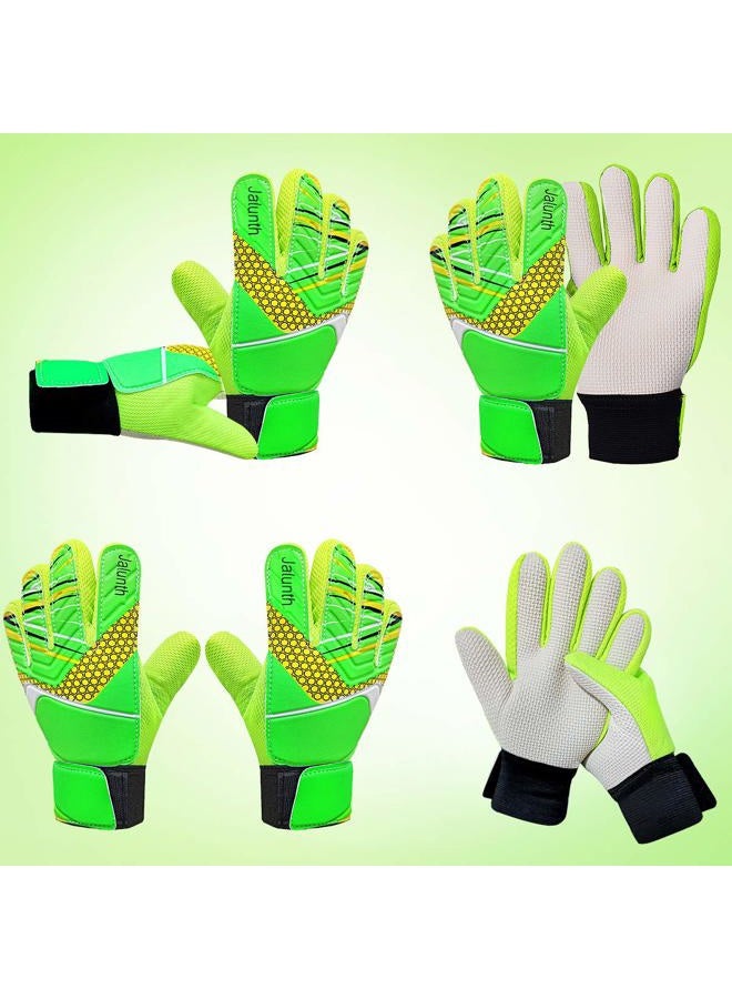 Jalunth Youth Soccer Goalkeeper Goalie Gloves Kids Goal Keeper Field Player Glove Boys Girls Ages 8-10 Years Old Anti-Slip Latex Palm Soft Pu Hand Back Green Size 6 - Image 2