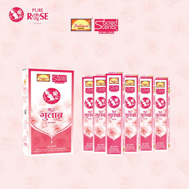 Parimal (R6) Sacred Scents Natural Pure Rose Incense Sticks |144 G | Natural | Traditional | Hand Rolled Agarbathi | (Pack of 6) - Image 2