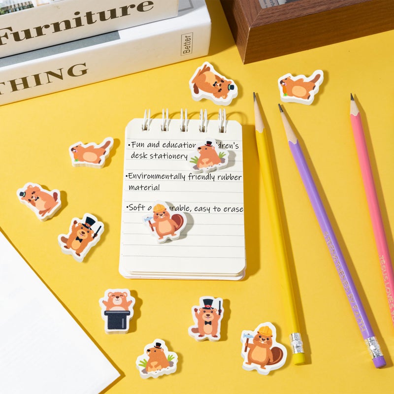 CJiangpo 60Pcs Groundhog Mini Erasers for Kids Bulk, 6 Styles Cartoon Pencil Rubber Eraser for Kids Classroom Prizes Groundhog Day Party Filler Favors Gifts - Image 3