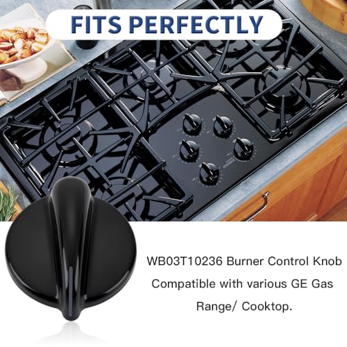 Reyhoar 4Pcs WB03T10236 Burner Control Knob, Gas Cooktop Knobs Black for GE Range/Cooktop/Stove, Not Universal - Image 2