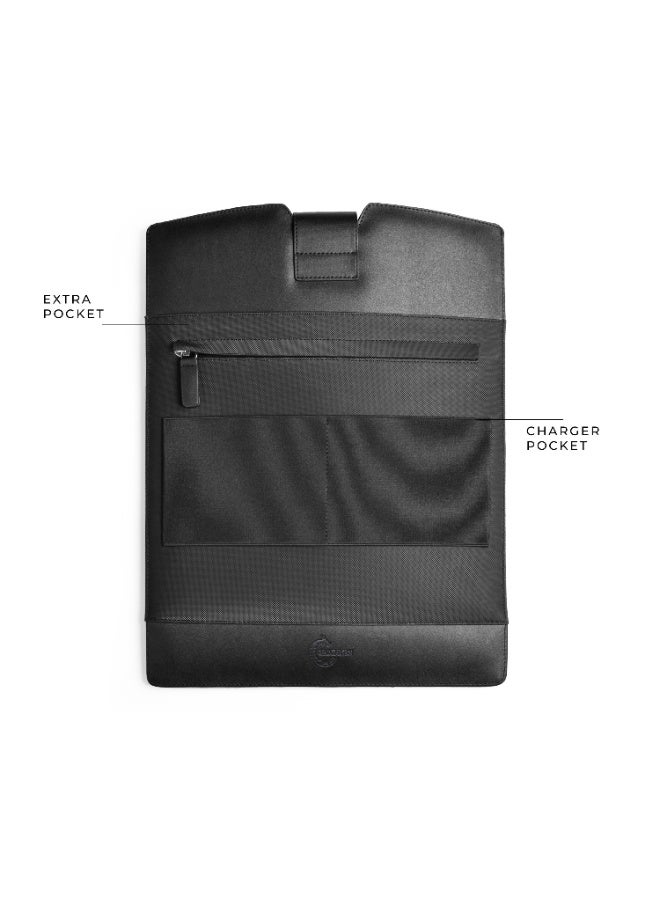 Professional Laptop Sleeve for 14-inch Laptops – Synthetic Leather Organizer Case with iPad & Charger Pockets (Black) - Image 3
