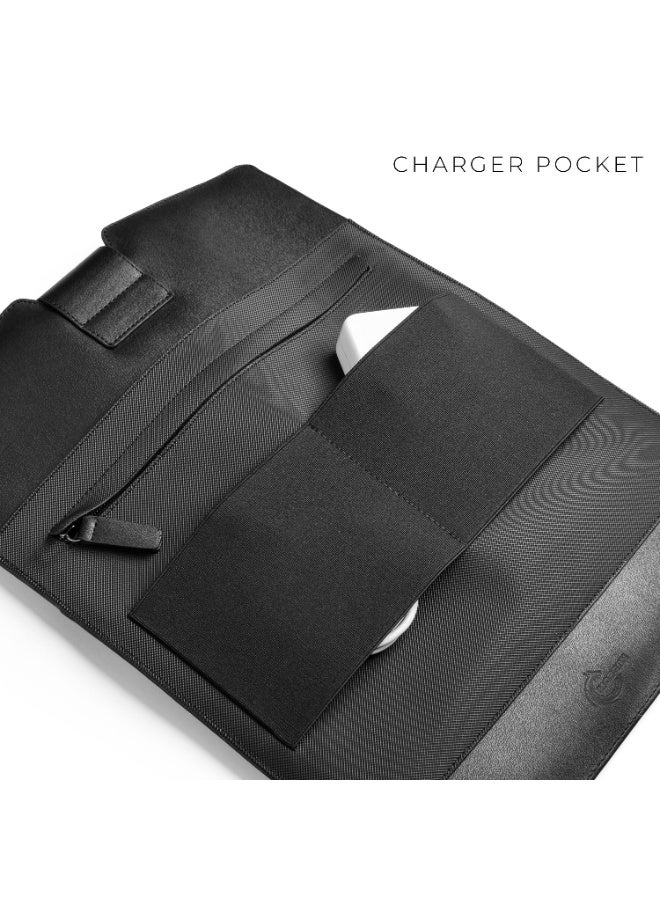 Professional Laptop Sleeve for 14-inch Laptops – Synthetic Leather Organizer Case with iPad & Charger Pockets (Black) - Image 2