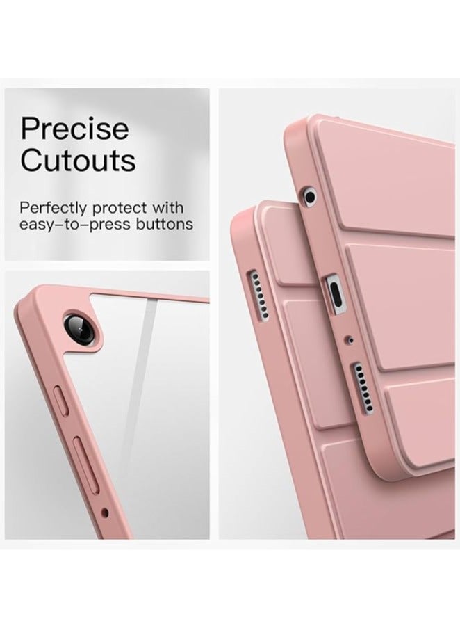 Protective Tablet PC Case Slim Case compatible with Samsung Galaxy Tab A9 SM-X110 8.7inch Case with Clear Transparent Back and TPU Shockproof Frame Cover,Auto Sleep/Pencil Holder (Pink)