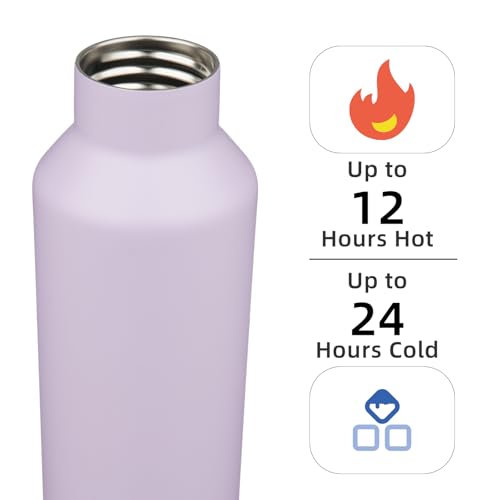 Konokyo Insulated Water Bottle with Straw,17 OZ Double Wall Vacuum Stainless Steel Water Flask with 2 Lids,Purple - Image 2