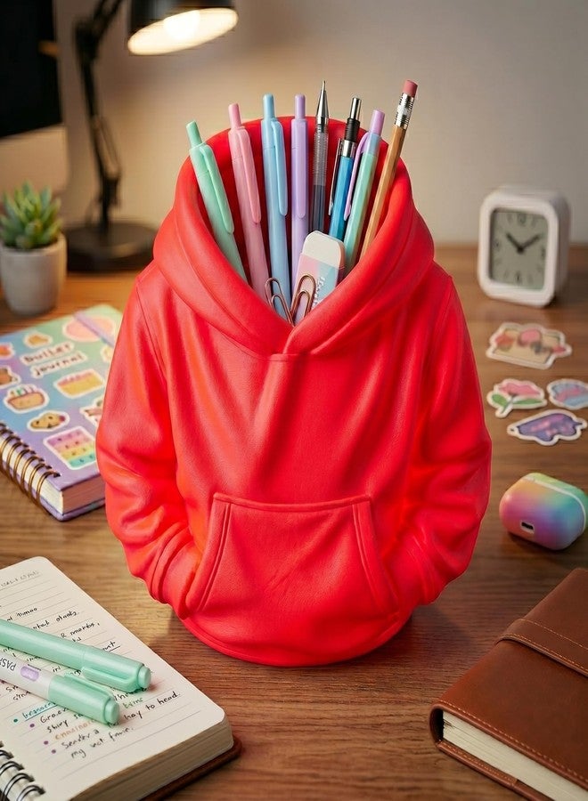 Mini Hoodie Pen Holder Desk Organizer | Multi-Purpose Storage for Pens, Pencils & Accessories | Durable Silicone Compact Desk Decor (Red) - Image 3
