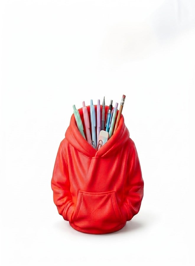 Mini Hoodie Pen Holder Desk Organizer | Multi-Purpose Storage for Pens, Pencils & Accessories | Durable Silicone Compact Desk Decor (Red) - Image 1