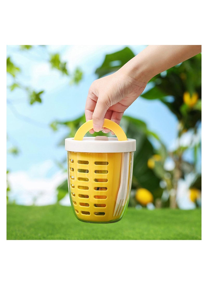 Excefore - Reusable Fruit Cup With Lid, Fruit Cup Container, Double-Layer Parfait Cups, Leak Proof Fruit Containers, Portable Salad Container Cup, Oats Containers Removable Colander & Fork For Snacks, Salad - Image 1