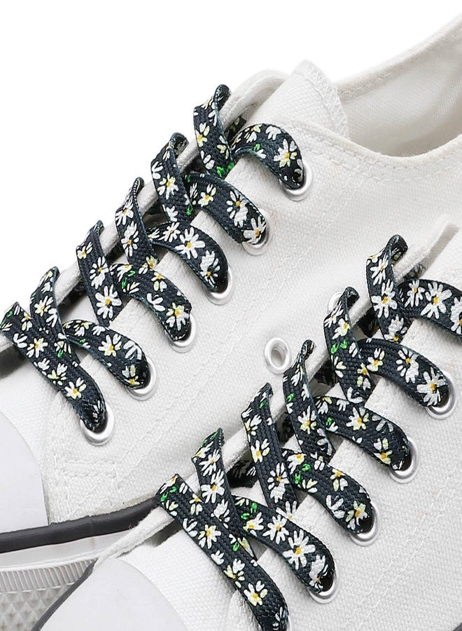 DANHUA Colored Printed Flat Shoelaces: 2 Pair Patterned Shoe Laces for Sneakers, 19 Black White Flowers, 55Inch (140CM) - Image 3